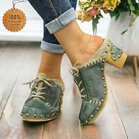 Women's Sandals Slippers Plus Size Handmade Shoes Outdoor Daily Beach Rivet Block Heel Round Toe Vintage Casual Comfort Walking Premium Leather Loafer Green Lightinthebox