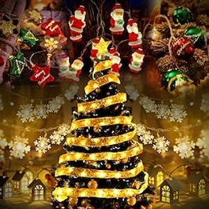 Christmas Fairy String Lights Stars Balls Snowflake Elk Santa Claus Wreath Lights Battery Powered New Year Holiday Christmas Tree Ribbon Copper Wire Lights Home Garden Indoor Outdoor Decoration miniinthebox