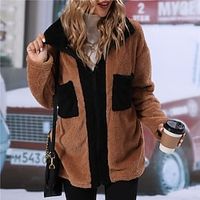 Women's Sherpa jacket Fleece Jacket Teddy Coat Warm Breathable Outdoor Daily Wear Vacation Going out Patchwork Pocket Single Breasted Turndown Active Comfortable Street Style Plush Color Block Lightinthebox - thumbnail