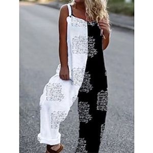 Women's Overall Print Letter Square Neck Streetwear Street Daily Regular Fit Sleeveless Black S M L Summer Lightinthebox