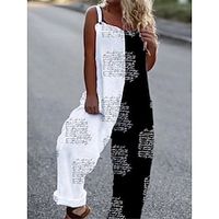 Women's Overall Print Letter Square Neck Streetwear Street Daily Regular Fit Sleeveless Black S M L Summer Lightinthebox - thumbnail