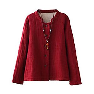 women's double layer linen solid color retro button coat red Lightinthebox