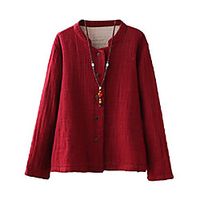 women's double layer linen solid color retro button coat red Lightinthebox - thumbnail