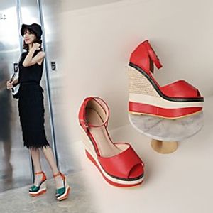Women's Sandals Wedge Heel Round Toe Nubuck Leather Color Block Red Green miniinthebox
