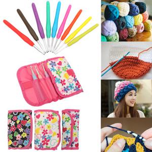 9-12 Pcs Set Multi Colour Soft Handle Aluminum Crochet Hooks Knitting Needles With Bag