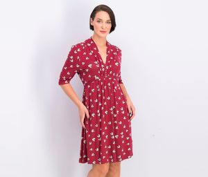 Womens 3/4 Sleeve Printed Dress  Maroon
