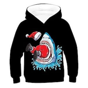 Kids Boys Ugly Christmas Hoodie Pullover Graphic Santa Claus Shark Long Sleeve Pocket Children Top Outdoor Hoodie Active Cute Black Winter 7-13 Years Fall Spring Lightinthebox
