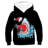 Kids Boys Ugly Christmas Hoodie Pullover Graphic Santa Claus Shark Long Sleeve Pocket Children Top Outdoor Hoodie Active Cute Black Winter 7-13 Years Fall Spring Lightinthebox - thumbnail