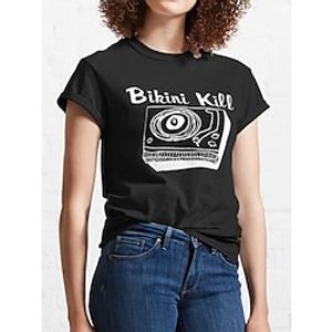 Women's T shirt Tee 100% Cotton Graphic Black Print Short Sleeve Daily Weekend Fashion Round Neck Bikini Kill Regular Fit Summer Lightinthebox