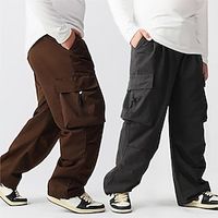 Kids Boys Pants Trousers Pocket Solid Color Comfort Pants School Cool Daily Carbon black Brown Mid Waist Lightinthebox - thumbnail
