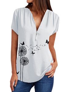 V Neck Print Short Sleeve Blouse