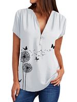 V Neck Print Short Sleeve Blouse - thumbnail