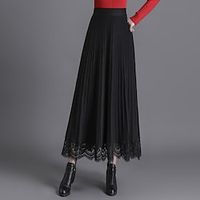 Women's Streetwear Swing Skirts Office / Career Casual Daily Solid Colored Pleated Black Gray Khaki One-Size / Maxi / Lace / Loose miniinthebox - thumbnail