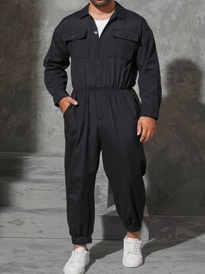 INCERUN Men Solid Color Chest Pocket Drawstring Rompers INCERUN Men Solid Color Chest Pocket Drawstring Rompers