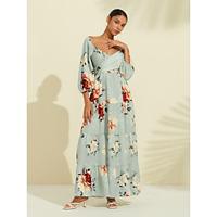 Print Satin Lace up Maxi Dress Lightinthebox