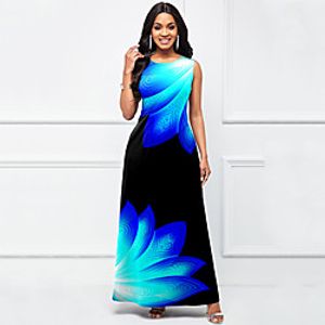 Women's Swing Dress Maxi long Dress Blue Purple Yellow Blushing Pink Grey Green Sky Blue Dark Purple White Black Sleeveless Multi Color Print Spring Summer Round Neck Elegant Casual 2021 S M L XL XXL Lightinthebox