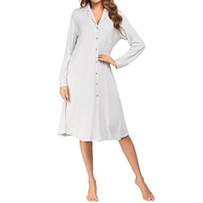 Women's Casual Dress Night Dress Midi Dress Daily Casual Print Button Stripe Turndown Home Lounge Black White 2023 Spring Fall S M L XL Lightinthebox