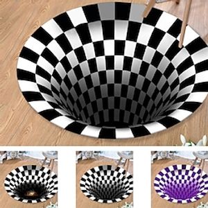 Round Vortex 3D Illusion Carpet, Anti-Slip Carpet, Vortex Illusion Rug, 3D Visual Pattern Area Rug, Grid Hearth Rugs, 3D Effect Door Mat Lightinthebox