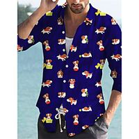 Men's Shirt 3D Print Dog Animal Turndown Street Casual Button-Down Print Long Sleeve Tops Casual Fashion Breathable Blue  Spring  Summer Lightinthebox - thumbnail