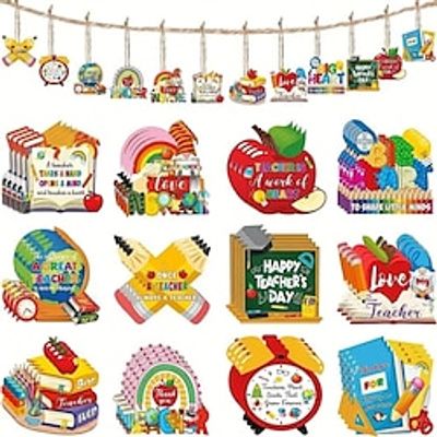 24pcs School Wooden Ornaments Back To School Hanging Decoration Teacher Appreciation Decoration First Day Of School Classroom Party Supplies Wooden Decoration Banner Lightinthebox