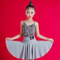 Latin Dance Kids' Dancewear Skirts Printing Pleats Splicing Girls' Performance Training Sleeveless Polyester Lightinthebox - thumbnail