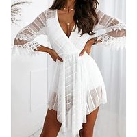 Women's Sheath Dress Short Mini Dress White 34 Length Sleeve Solid Color Layered Ruched Mesh Spring Summer Deep V Casual Modern 2022 S M L XL XXL 3XL Lightinthebox - thumbnail