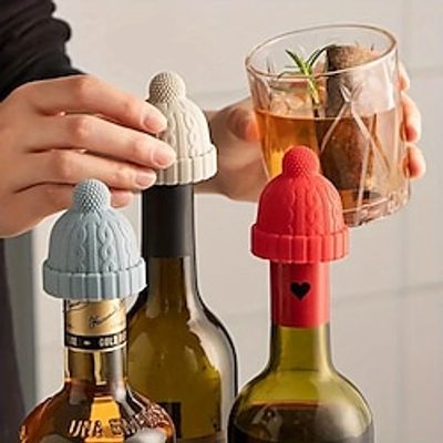 1pcs, Wine Stopper, Christmas Hat Silicone Wine Bottle Sealing Cap, Red Wine Stopper, Solid Color Expanding Beverage Bottle Stopper, Preservation Red Wine Cork, Champagne Bottle Stopper Lightinthebox
