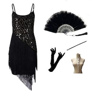 Vintage Inspired The Great Gatsby Party Costume Prom Dress Women's Sequins Tassel Fringe Costume Vintage Cosplay Party Evening Party  Evening Party  Cocktail Sleeveless Short Length Dress Halloween Lightinthebox