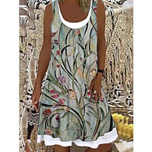 Women's Shift Dress Knee Length Dress Light Green Sleeveless Floral Print Spring Summer Boat Neck Casual 2021 S M L XL XXL 3XL Lightinthebox