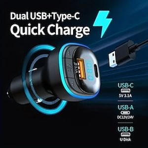 25W FM Transmitter C33 Car Hands-free Wireless 5.0 Car Charger Type C USB Car Kit Bluetooth MP3 Player Audio Receiver USB Fast Charger Lightinthebox