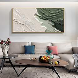 Handmade Original White Beach Oil Painting On Canvas Boho Wall Art Decor Thick Texture Abstract Seascape Painting for Home Decor With Stretched Frame/Without Inner Frame Painting Lightinthebox