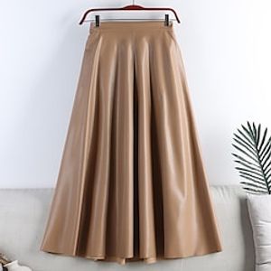 Women's Fashion Vintage Skirts Daily Holiday Solid Colored Pocket Green Black Light Brown One-Size miniinthebox