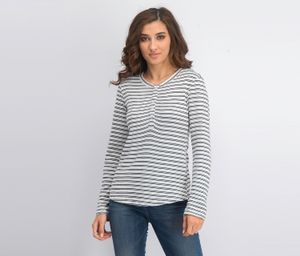 Womens Stripe Long Sleeve Shirt  White/Black