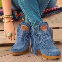 Women's Boots Outdoor Office Work Tassel Shoes Plus Size Booties Ankle Boots Winter Tassel Flat Heel Round Toe Vintage Walking Shoes Faux Leather Zipper Solid Colored Black Green Brown Lightinthebox - thumbnail