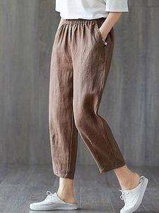 Womens Plus Size Cotton Linen Elastic Pants