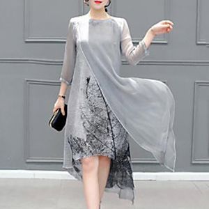 Women's Loose Gray Layered Spring Summer Round Neck Casual Asymmetrical S M L XL XXL 3XL 4XL 5XL / Plus Size / Plus Size miniinthebox