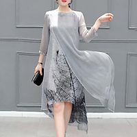 Women's Loose Gray Layered Spring Summer Round Neck Casual Asymmetrical S M L XL XXL 3XL 4XL 5XL / Plus Size / Plus Size miniinthebox - thumbnail
