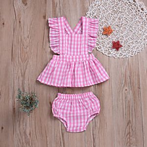 Kids Girls' Shorts Sets Clothing Set 2 Pieces Sleeveless Blushing Pink Plaid Print Basic Sweet Regular 2-6 Years miniinthebox