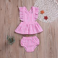 Kids Girls' Shorts Sets Clothing Set 2 Pieces Sleeveless Blushing Pink Plaid Print Basic Sweet Regular 2-6 Years miniinthebox - thumbnail