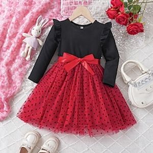 Toddler Girls' Floral Dress Solid Color Long Sleeve School Outdoor Ruched Fashion Daily Polyester Spring Fall Winter 3-7 Years Pink Red Lightinthebox