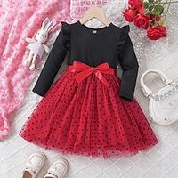 Toddler Girls' Floral Dress Solid Color Long Sleeve School Outdoor Ruched Fashion Daily Polyester Spring Fall Winter 3-7 Years Pink Red Lightinthebox - thumbnail