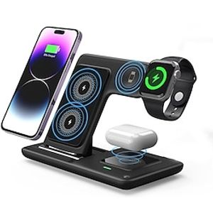15W Wireless Charger Stand for IPhone 14 13 12 11 Apple Watch Airpods Pro IWatch 8 7 3 In 1 Fast Charging Dock Station Foldable miniinthebox
