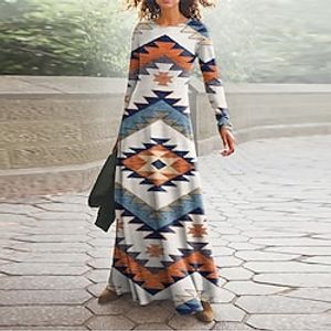 Women's Casual Dress Swing Dress Long Dress Maxi Dress Blue Long Sleeve Geometric Pocket Winter Fall Autumn V Neck Winter Dress Fall Dress 2022 S M L XL XXL 3XL Lightinthebox