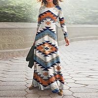 Women's Casual Dress Swing Dress Long Dress Maxi Dress Blue Long Sleeve Geometric Pocket Winter Fall Autumn V Neck Winter Dress Fall Dress 2022 S M L XL XXL 3XL Lightinthebox - thumbnail