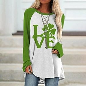 Women's T shirt Tee Grass Green White Army Green Leaf St. Patrick's Day Print Long Sleeve Holiday Weekend Basic Round Neck Long Floral Painting S miniinthebox