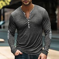 Men's T shirt Tee Henley Shirt Tee Top Long Sleeve Shirt Color Block Henley Street Vacation Long Sleeve Patchwork Clothing Apparel Vintage Designer Basic Lightinthebox