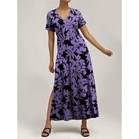 Women's Casual Dress Summer Dress Floral Print V Neck Long Dress Maxi Dress Streetwear Maxi Street Holiday Short Sleeve Loose Fit Purple Summer S M L XL 2XL Lightinthebox