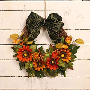 Fall Wreaths Autumn Color Simulation Sunflower Vine Ring Door Hanging Ribbon Home Decoration Thanksgiving Pumpkin Maple Leaf Wreath for Home Decor Farmhouse Indoor Outdoor Decoration miniinthebox