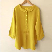Women's Plus Size Tops Blouse Shirt Plain Button 3/4 Length Sleeve Shirt Collar Basic Fall Summer Blue Purple Yellow Big Size L XL XXL 3XL 4XL miniinthebox - thumbnail