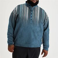 Men's Plus Size Pullover Sweatshirt Big and Tall Graphic Henley Long Sleeve Spring   Fall Basic Fashion Streetwear Comfortable Casual Sports Tops Lightinthebox - thumbnail